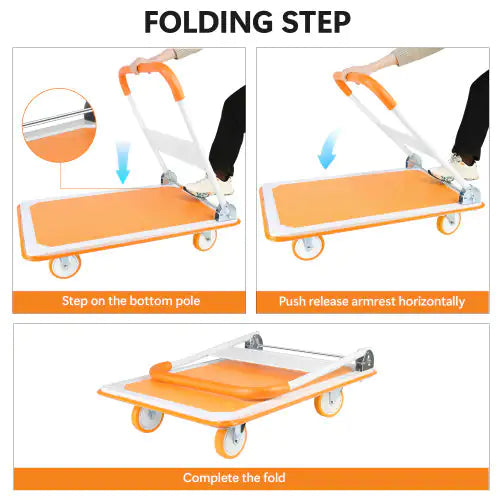 Foldable Cart Cart Cart - 660 Lb Capacity Heavy Duty Mobile Platform Trolley - Folding And Rolling White And Orange Flat Cart Unavailable Platforms- Welfel , Temu